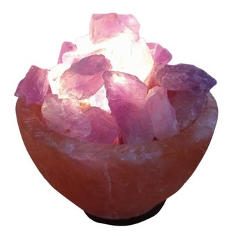 Himalayan Salt Lamp Bowl with Amethyst Chunks – Natural Air Purifier and Wellness Light