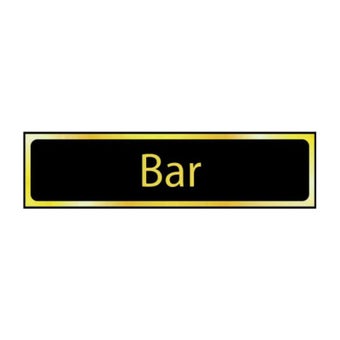 Self-Adhesive PVC Bar Sign Black And Polished Gold Effect - 200mm x 50mm