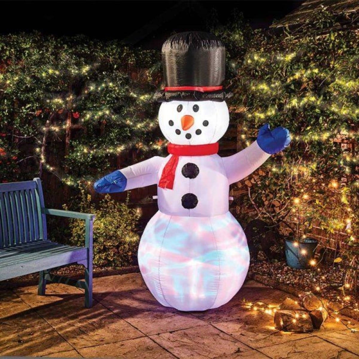 Jumbo Self-Inflating Snowman with Rotating Disco Light – 1.2m