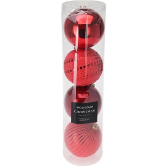 Red Christmas Baubles 150mm – Elegant Large Ornaments for a Luxurious Festive Display I Set of 4