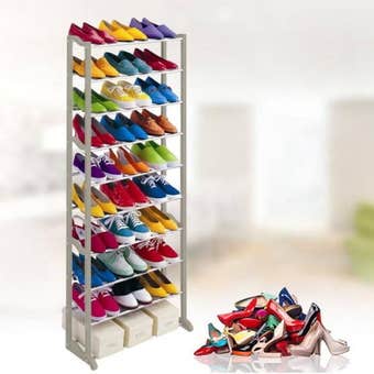 10 Row Shoe Storage Rack - White (139 x 16.5 x 51 cm)