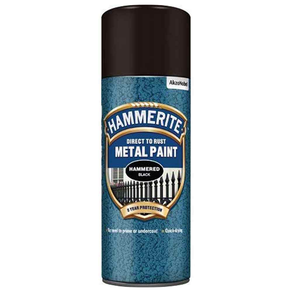 Hammerite Direct To Rust Metal Spray Paint - Hammered Black 400ml