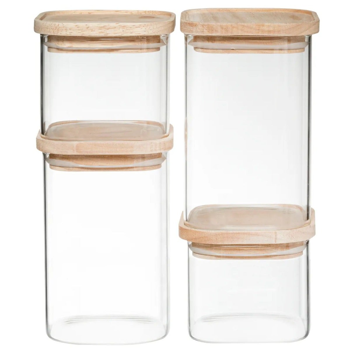 Stackable Glass Jars with Airtight Wooden Lids – 4 Pieces 
