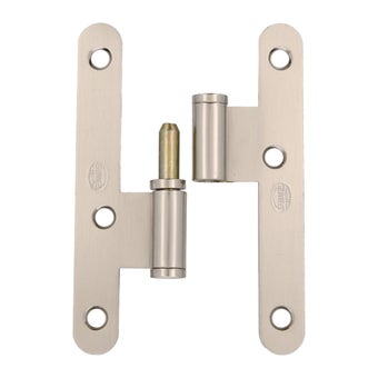Steel Hinge Left Satin Nickel, Round Corners with Flat Head & Washer