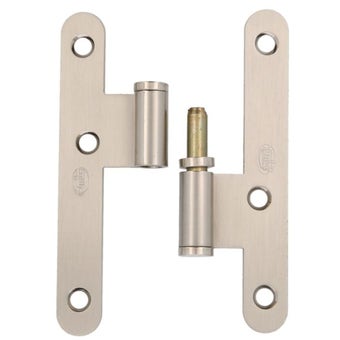 Steel Hinge Right Satin Nickel, Round Corners with Flat Head & Washer