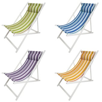 Striped Outdoor Folding Deck Chair with Durable Textilene Fabric and Iron Frame - 95cm High