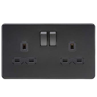 2 Gang Switched Socket with Insert 13A - Matt Black