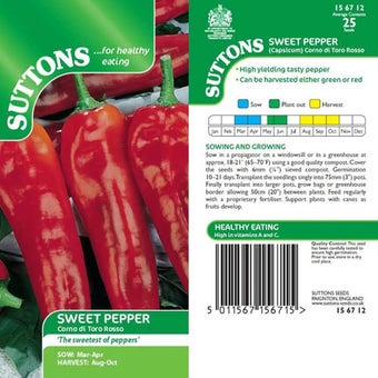 Suttons Seeds Pepper Sweet Seeds - Corno di toro rosso