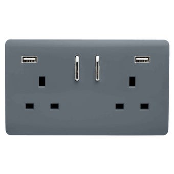 Trendi 13amp 2 Gang Switched Socket with 2x USB - Warm Grey