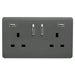 Trendi 2 Gang 13Amp Switched Socket With 2x USB Charcoal Grey