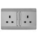 Trendi 2 Gang Long Switched Plug Socket 13amp - Stainless Steel