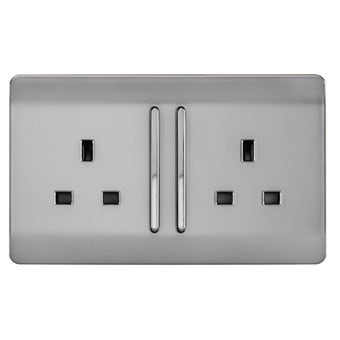 Trendi 2 Gang Long Switched Plug Socket 13amp - Stainless Steel