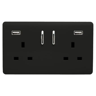 Trendi 13Amp 2 Gang Switched Socket With 2x USB - Piano Black