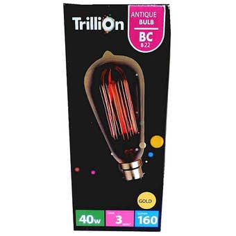 Trillion 40W Antique GOLD Bayonet Cap Fitting B22/ BC Light Bulb