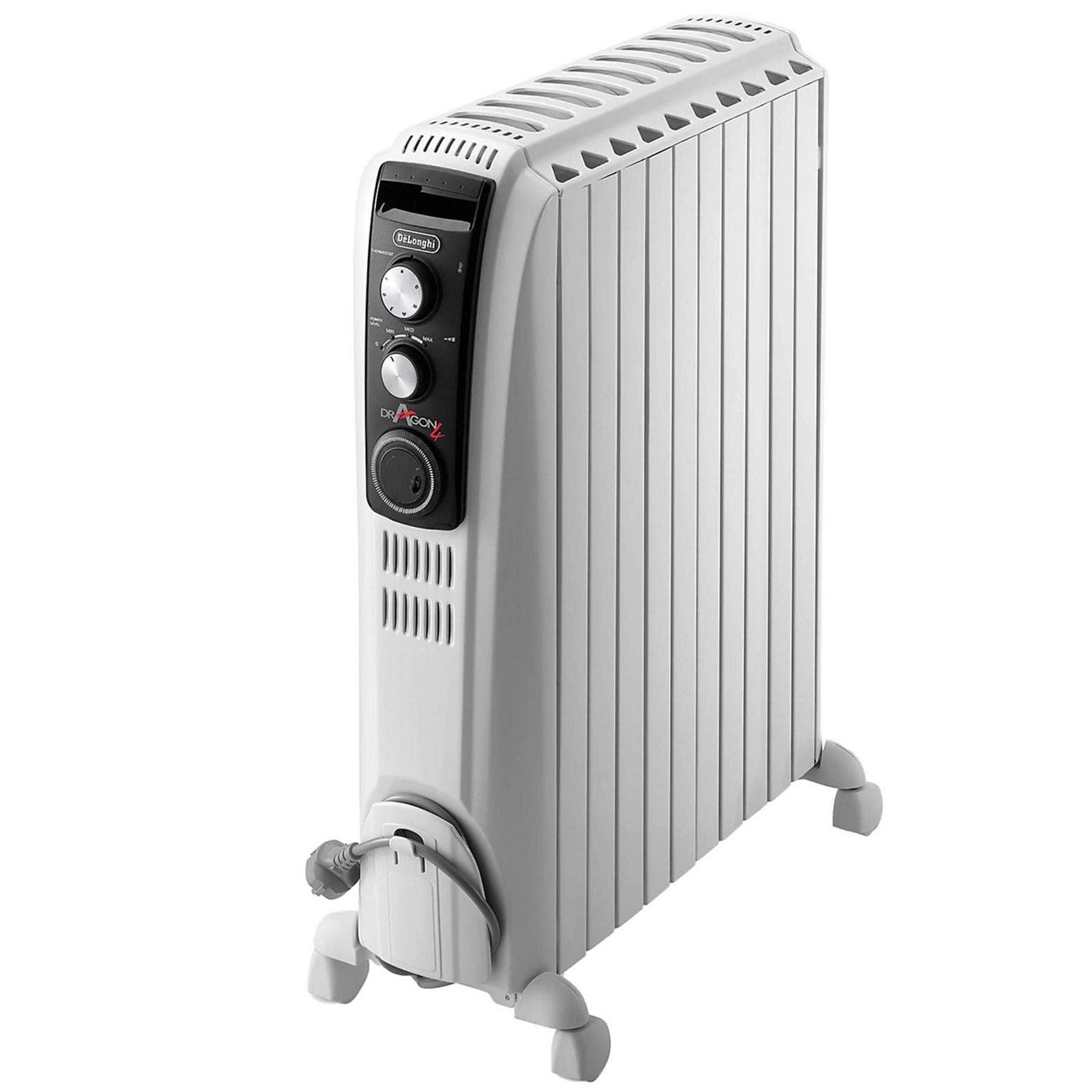 DeLonghi Dragon 4 TRD41025T Oil Filled Radiator 2500W White – Powerful Portable Heater with Chimney Effect