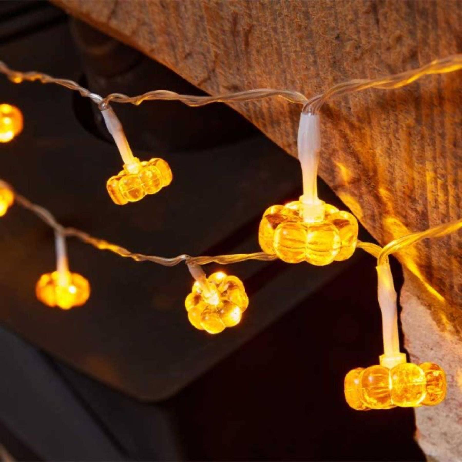 Pumpkin String Lights Set of 20 – 1.9m Battery Operated Decorative Fairy Lights for Autumn, Halloween and Festive Home Décor