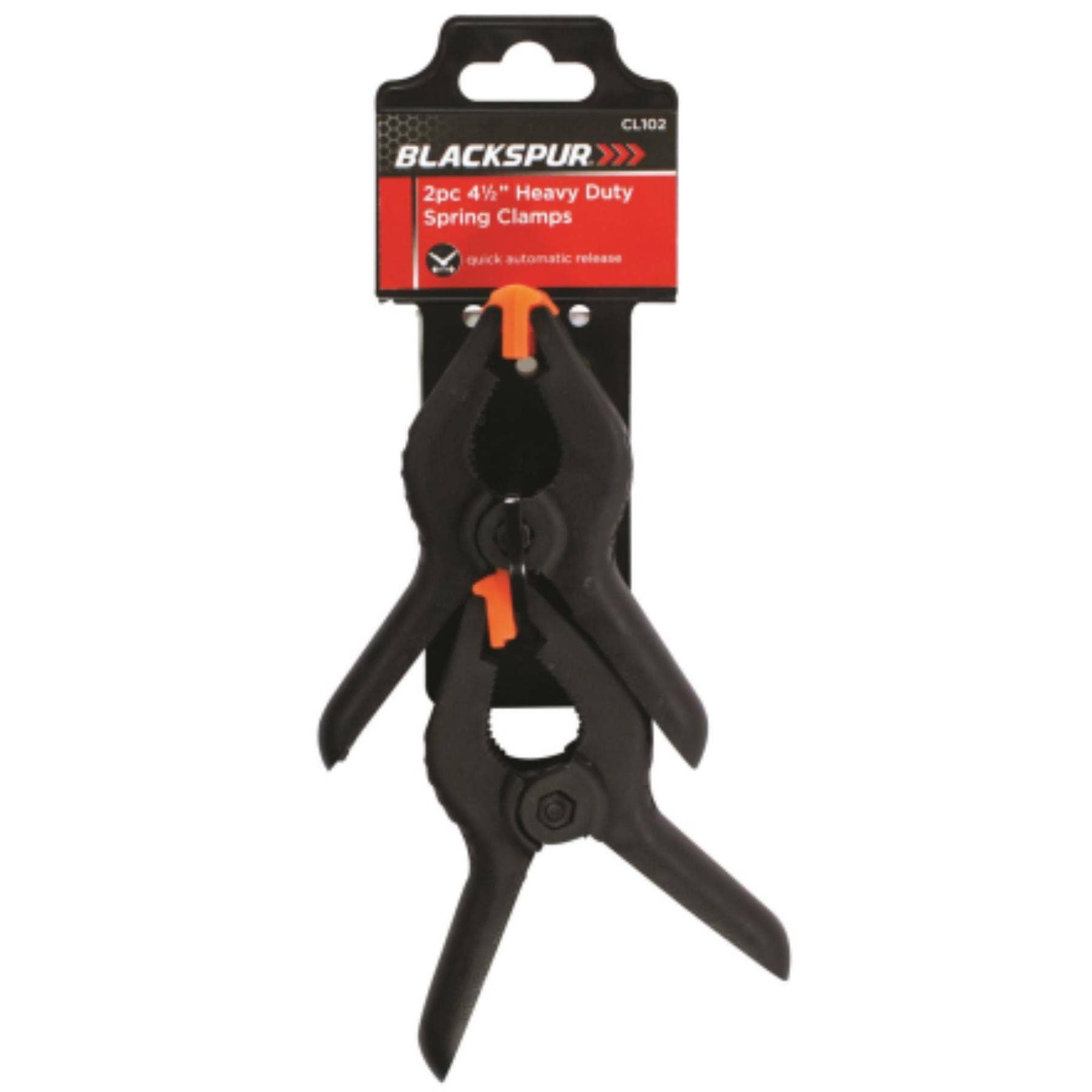 Blackspur 4.5 Inch Heavy Duty Spring Clamps Set of 2 – Quick Release Plastic Jaw Clips