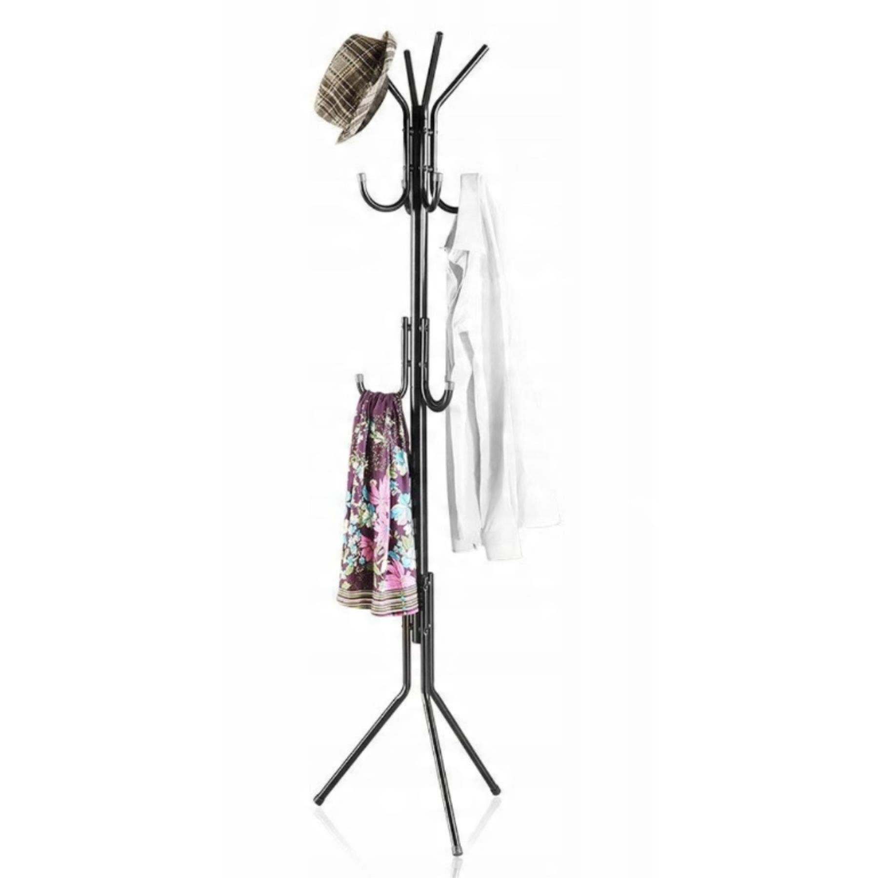 Metal Standing Coat Rack with Hat and Umbrella Storage for Home and Office I Large -170cm - Black