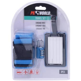 3 Piece Travel Luggage Strap Lock and Tag Set for Suitcase Security and Identification