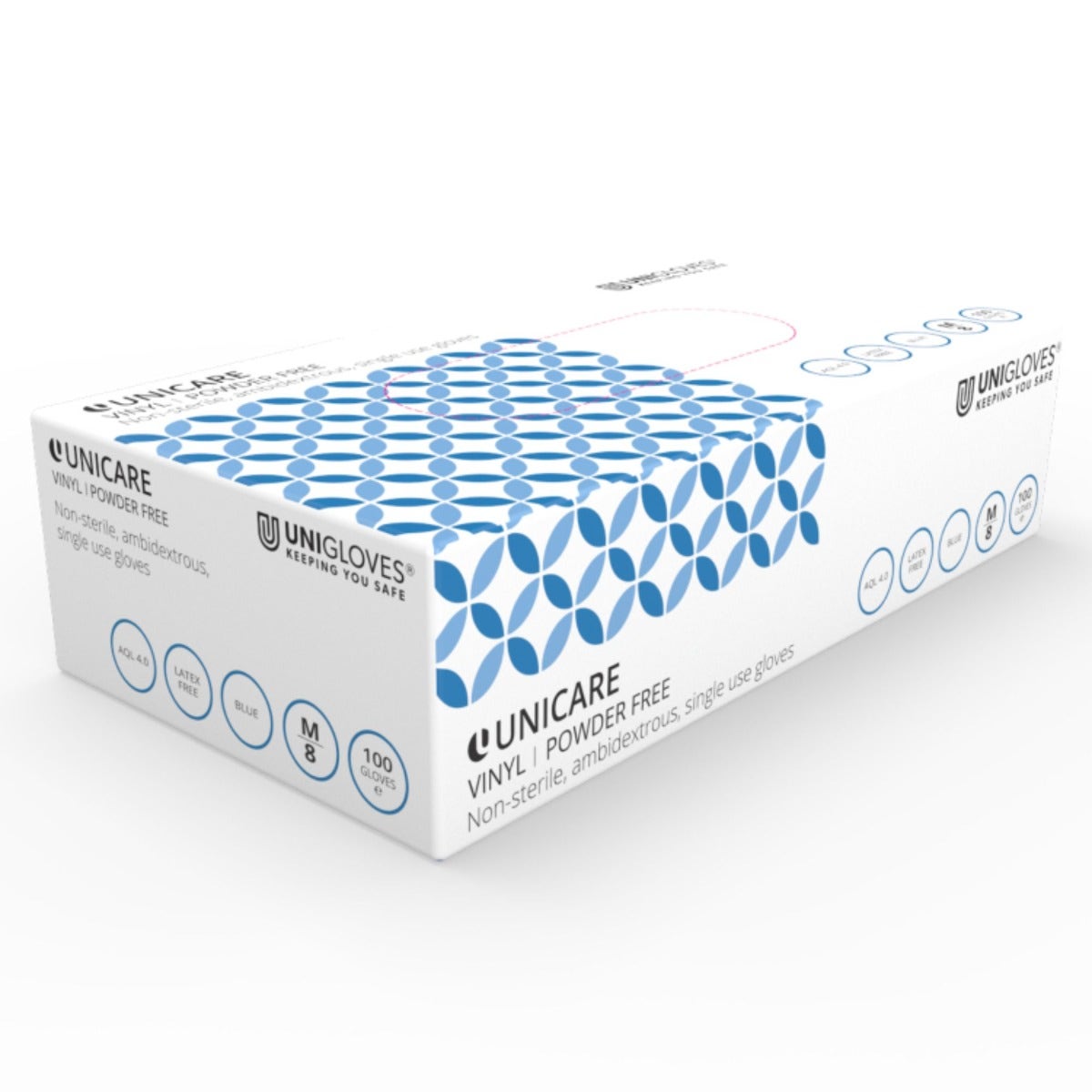 Unicare Disposable Vinyl Gloves Powder Free Clear Blue Large - 100 Pack