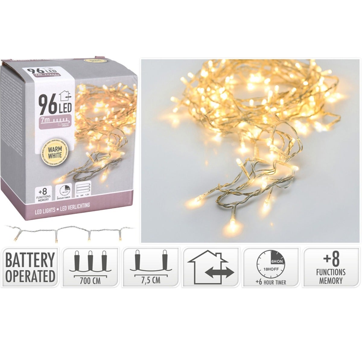 Warm White 96 LED 8 Function Memory Decoration Lights