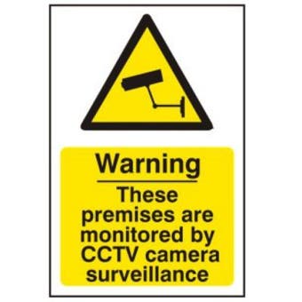 Warning These premises are monitored by CCTV camera surveillance - PVC Sign (200 x 300mm)