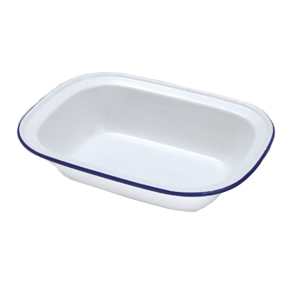 Falcon Oblong Enamel White / Blue Pie Dish - 28cm