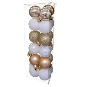 White & Gold Christmas Baubles 30mm - Pack of 18