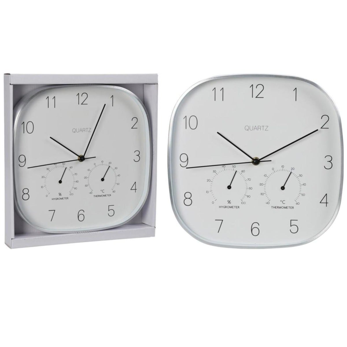 White Wall Clock, Hygrometer & Thermometer 28 x 28xcm 