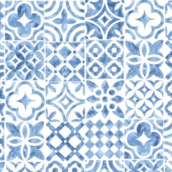 Wipe Clean Round Tablecloth Blue Tiles 160cm