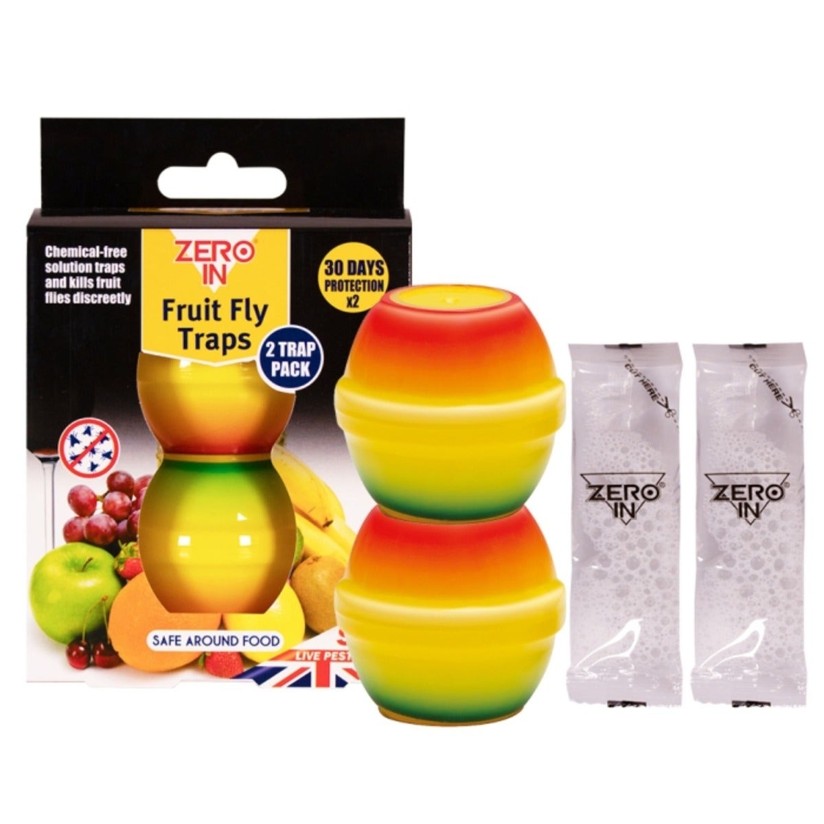 Zero In Ready-Baited Fruit Fly Trap Twin Pack for Safe Indoor Fly Control